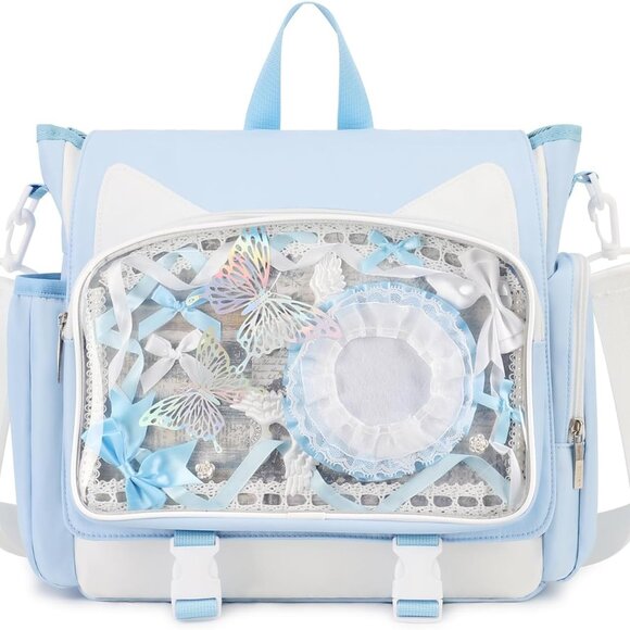 Cute Blue Kawaii Cat Ita Backpack Crossbody with Detachable Straps, Large Capaci - Picture 1 of 9